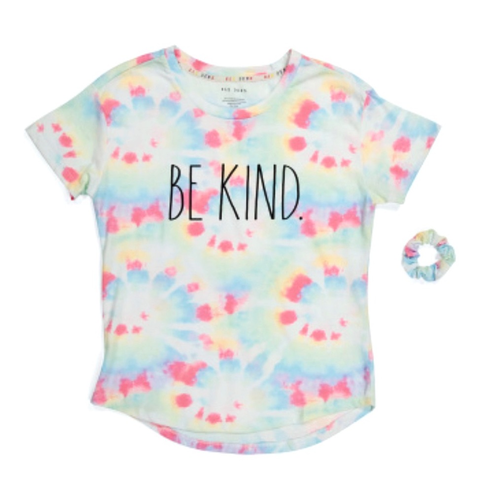 Rae Dunn Be Kind Tie Dye T-Shirt with Scrunchie Size Medium - Picture 3 of 7